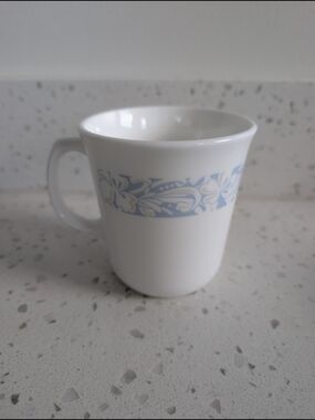 Corningware White Ceramic Mug with Blue Floral Band